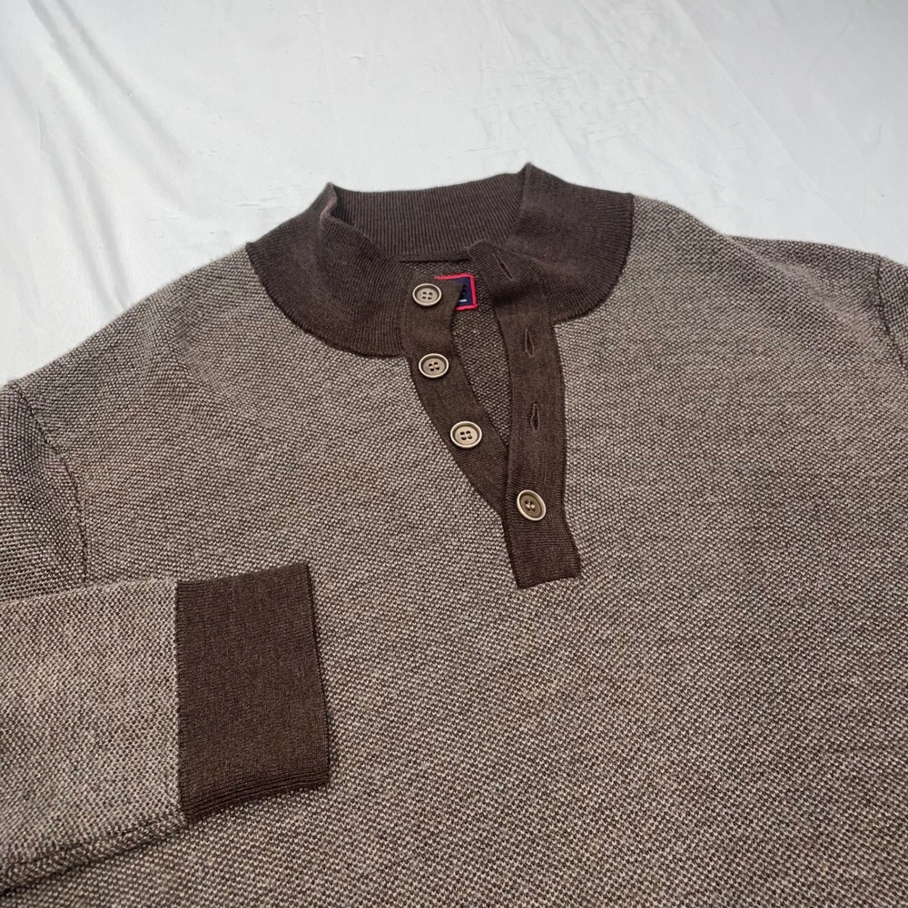 UNTUCKit Mens Brown 100% Merino Wool Birds Eye Knit Henley Sweater XXL